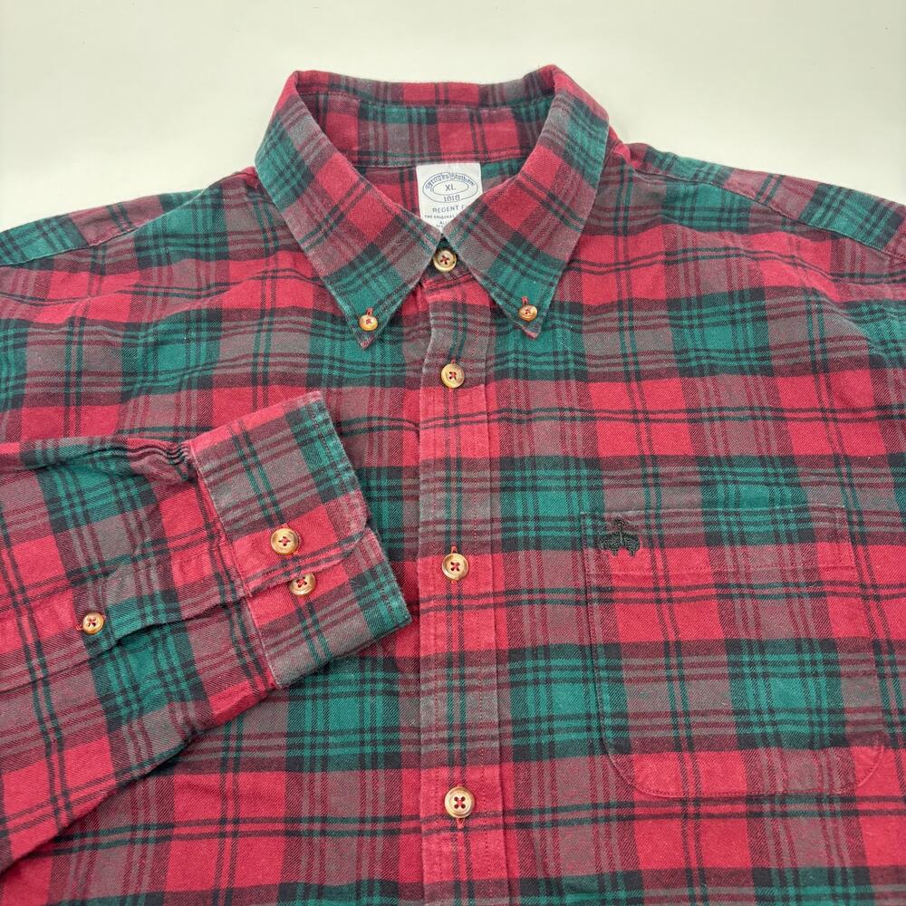 Brooks Brothers XL Red Green Check Plaid Long Sleeve Button Down Flannel Shirt
